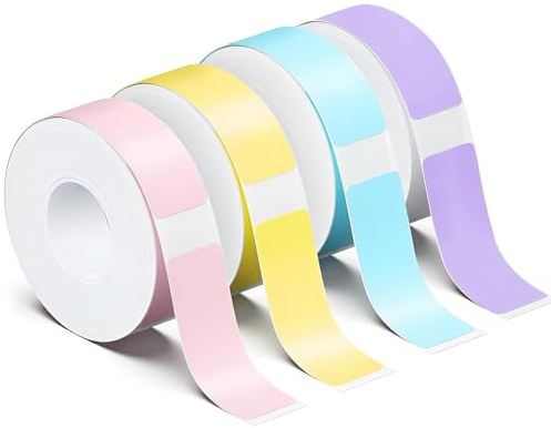 Etiketten, 4 Rollen Thermoetiketten, 720 Stück, 12 x 40 mm, Selbstklebend in 4 Farben, für Büro und Schule