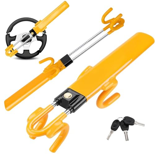 Steering Wheel Lock Double Bars, Steering Lock, Car Anti-Theft Device, High Visibility, Adjustable Length, Anti-Body Telescopic Handlebar Lock