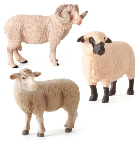 HONMEET Realistisches Schaf Modell mit Gebogenen Hörnern Detailgetreue Tierfigur für Kreative Lamm Dekoration für Zimmer Robustes Deko Ornament für Zuhause und Schule