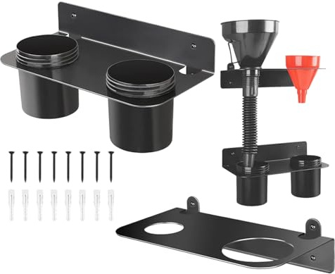Oil Funnel Holder Storage Rack, Metal Garage Supplies with Removable Drip Cups, Oil Jug Holder Rack, Heavy-Duty Storage Bracket for Coolant Motor Engine Additive Filter Valve