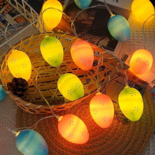 Koboko Lichterkette Ostern Batterie, 2M 20LED Ostereier Lichterkette, Warmweiß Osterdeko Lichterketten Innen Außen, Ostern Deko Ostereier LED Lichterketten für Osterfeier, Frühling