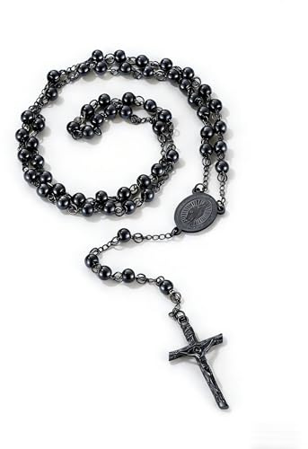 U7 Religiöses Geschenk für Frauen: Rosenkranz mit Kreuzkette & Geschenkbox. Inkl. Gebetshilfe für Einsteiger. Aus robustem Edelstahl, wasserfest & verstellbar. Für Kommunion, Hochzeit oder Muttertag