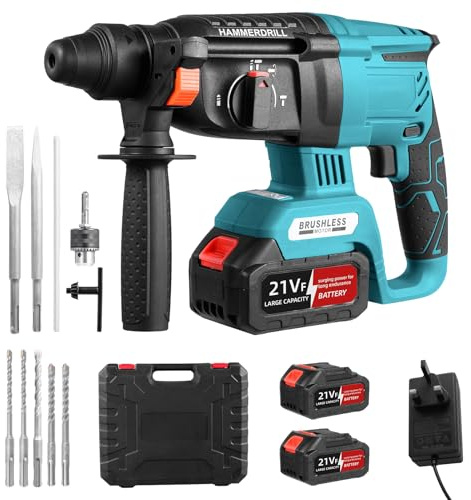 Victoam 1500W 0-5000RPM SDS-Plus 2.8J Cordless Drill, 4 Functions Rotary | SDS Plus Hammer Drill, LED Light with 2 x 3.0Ah Battery , 5 Drills & Carry Bag for Concrete Masonry Stones Cement
