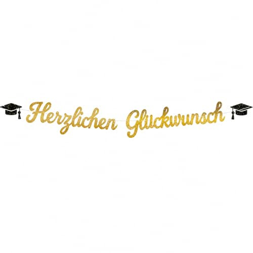 DazzJoy Graduation Deko Girlande Schwarz Gold, Glitzer Herzlichen Glückwunsch Girlande, Bachelor Abschluss Hut Deko Girlanden, ABI 2026 Deko Banner für Abitur 2026 Geschenke, Bachelor und Abschluss