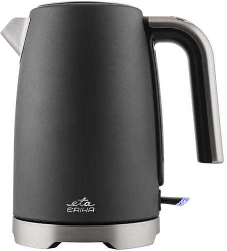 ETA Elektrischer Wasserkocher Erika I 1,7 Liter Edelstahl-Wasserkocher I 2200W Schnellkocher mit STRIX-Anschluss I Kabellos mit 360°-Basis I 3-fach-Schutz I Ein-Knopf-Deckelöffnung I Schwarz
