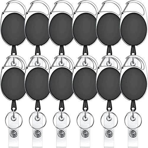 Lot de 12 porte-badges rétractables noirs YTBUBOR 60 cm avec clip ceinture et anneau pour clés