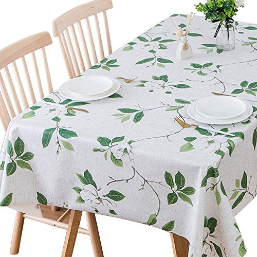 Plenmor Table Cloth Wipeable PVC Tablecloth Waterproof Wipe Clean Plastic Vinyl Table Cover Protector Rectangular for Outdoor Picnic Party Easter Table Cloth(Green Leaves, 137x185 cm)