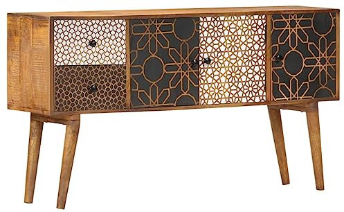 vidaXL Mango Aparador Comedor Buffet 2 Cajones + 3 Puertas Estampados Madera Maciza Vintage Retro Mueble Bufé Decorado Salón Cocina Armario Bufet
