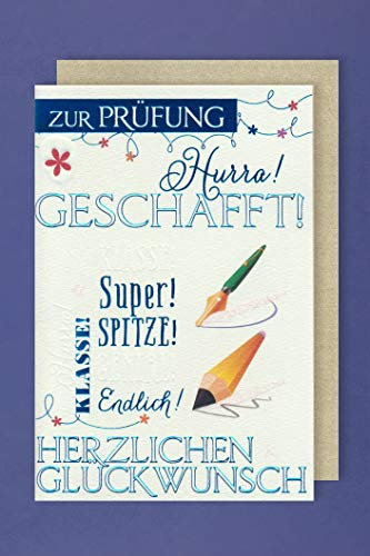 Prüfung Grußkarte Karte Bestanden Gratulation Foliendruck Bleistift 16x11cm