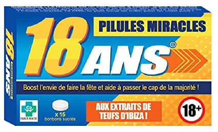 STC - Boite de Médicament Bonbon Humoristique ? Pilules Miracles Anniversaire 18 ans