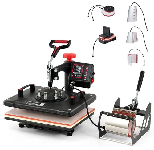 CREWORKS 8 in 1 30X38CM Heat Press Dual Digital Control 360 Degree Swivel Heat Press Machine Multipurpose Combo Kit Sublimation Heat Press Machine for T Shirts, Mug, Hat, Plate, Cap