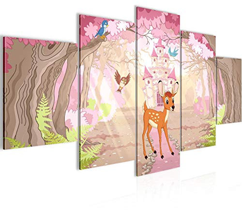 Runa Art Bild Babyzimmer Spielzimmer Kinderzimmer Waldtiere 5 Teilig Mädchen Grün Rosa Wandbilder auf Vlies Leinwand 032253b