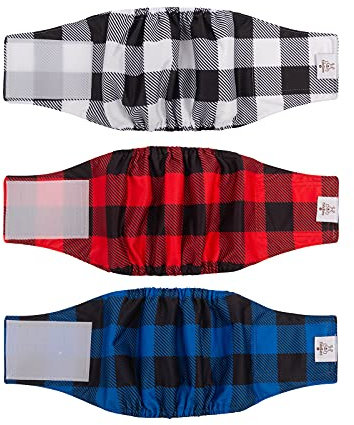 CuteBone Männlich Waschbare Hundewindeln Bauchbänder,3 Stück Wiederverwendbare Hund Bauchband für Rüden Hochsaugfähige Hundewickel mit Flexiblem Klettverschluss DM27S-DE