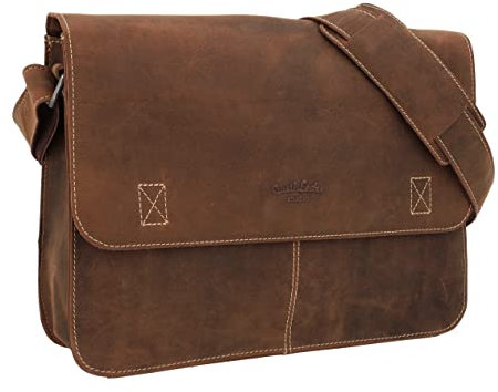 Gusti Umhängetasche Leder - Pharell Ledertasche Unitasche Businesstasche Aktentasche Laptoptasche Messanger Bag Braun Leder