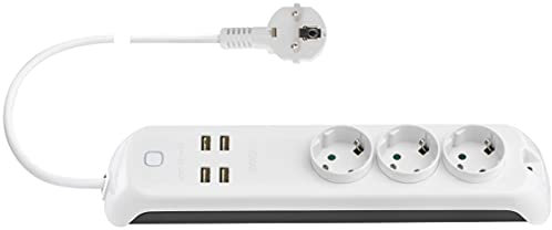 Vimar 00447.CK.B Presa multipla smart, compatibile con Alexa e Google Home, 3 uscite SICURY, 4 porte USB, interruttore luminoso, telecomando locale e remoto tramite applicazione, spina standard DE/FR