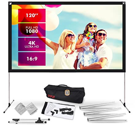 Pyle Projector Screen with Stand - 120 16:9 HD 4K Portable Lightweight Freestanding Foldable Indoor Outdoor Movie Projection Display with Frame for Home Theater
