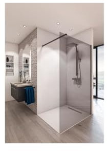 SAINT-GOBAIN Duschwand im Kit BALEARES GREY - Zeitloses 8 mm gehärtetes Glas - L.100 cm x H.198 cm - Mattschwarzes Profil