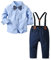 Volunboy Baby Jungen Anzug Set Bekleidung Hemd mit Fliege + Hosenträger Hosen Strampler Anzug(Blau,4-5 Jahre,Größe 120)