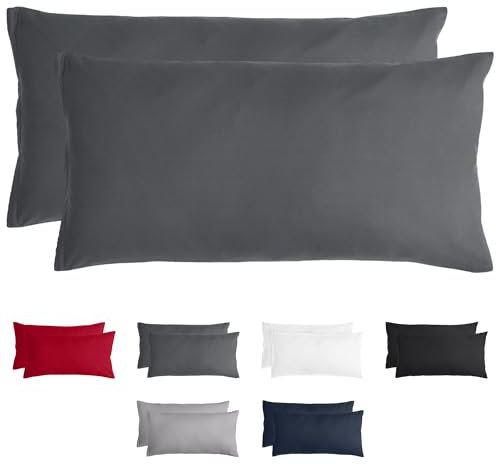 Komfortec Kissenbezug 40x80 cm 2er Set aus Gebürstet Mikrofaser mit Reißverschluss, Atmungskativ und Weich – Anthrazit