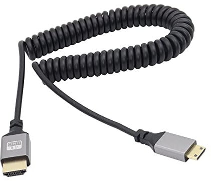 RIIEYOCA 4K Mini HDMI a HDMI Cable en espiral, Mini HDMI macho a HDMI macho Cable de resorte retráctil Soporte 3D y 4K, 1080p, para computadora portátil, proyector, TV, monitor(1 m / 3.28 pies)