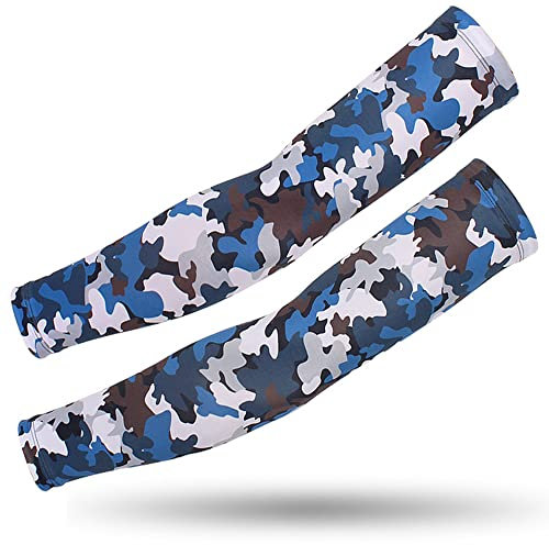 DETUCK Arm Ärmel Ärmlinge, Tarnung Armwärmer Sleeves UV Sonnenschutz Armstulpen, Arm Sleeves Kühlung UPF 50+, Kompressions Cover Armstulpen (ein Paar) (Blaue Tarnung, F)