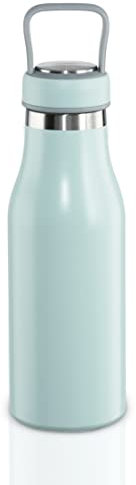 Xavax Trinkflasche 500 ml (doppelwandige Isolierflasche heiß 7 h, kalt 9 h, Thermoflasche auslaufsicher und kohlensäure geeignet, Edelstahl Trinkflasche mit Drehverschluss) pastellblau