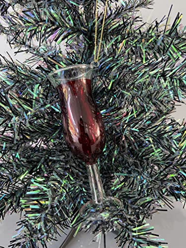 Glass red glass wine Christmas tree hanging ornament.