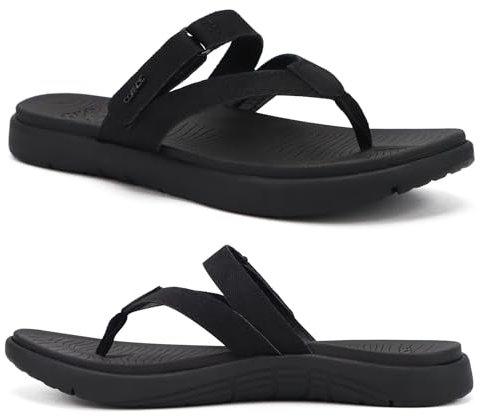 COFACE Chanclas Mujer Moda Ortopedicas Comodas Cuero Tela Elegantes Sandalias de Dedo Señora Piel Verano Playa Piscina Flip Flop Ligera Abierta Chancletas Pala Antideslizante Goma Suela Negras 42