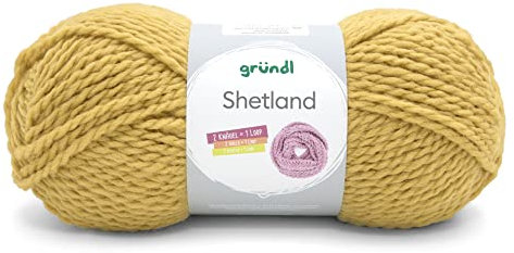 Gründl Shetland Wolle (modisches und weiches Strickgarn aus 80% Polyacryl und 20% Wolle, 100 g / 170 m, Nadelstärke: 7-8, 1 x 100 g), curry