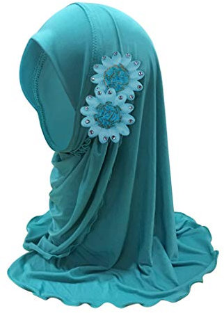 NICEYEA Mädchen Muslimischer Hijab Kinder Kopftuch Halstücher für Mädchen Turban Hut mit Blumen Islamischer Gebetshut Dubai Arabischer Schal Anmut Kopfbedeckung Bandana für 2-7 Jahre alt