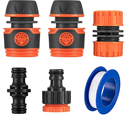 5 Stk Schlauchverbinder Set, Schlauchanschluss Kit, Gartenschlauch Verbindungsstück Kit, mit Doppelstecker, End-Schnellkupplung, Hahnanschluss, Anschluss Verlängerung