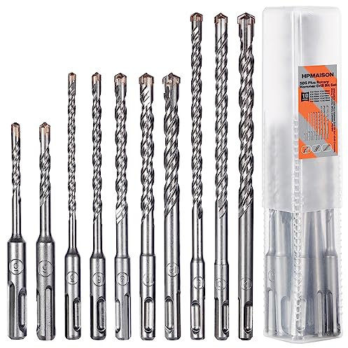 HPMAISON SDS Plus Bohrer Set, 10tlg. SDS Plus Hammerbohrer Betonbohrer mit 4 Schneiden, Steinbohrer 5 6 x 110mm, 5 6 8 10 12 x 160mm, 8 10 12 x 210mm Kompatibel mit Alle Marken SDS Plus Bohrhammer