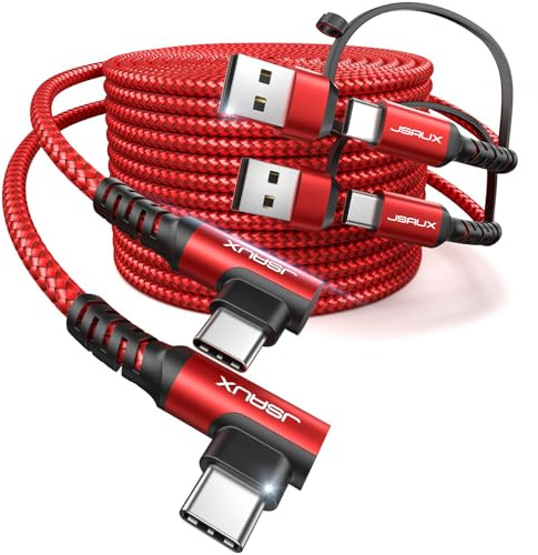 JSAUX 100W USB C Cable [2-Pack 2m], Right Angle Fast Charging Cord with USB A to C Adapter for iPhone Air/iPhone 17/ iPhone 17 Pro Max, iPhone 16/15, Samsung, MacBook, iPad - Red