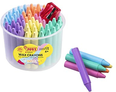 Jovi - Jumbo Wachs, 60 Stück dicke, abgerundete Wachse + Spitzer, Pastellfarben, sehr robust, fleckenfrei (980/60P)