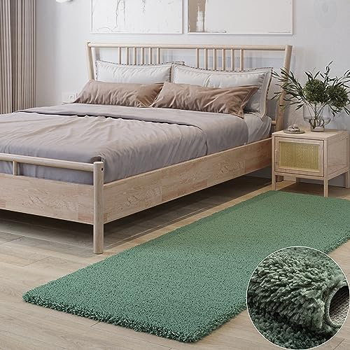 MY-RUG Teppich Shaggy Star Hochflor rechteckig grün 250 x 80 cm - Schlafzimmer Teppich, Modern, Pflegeleicht