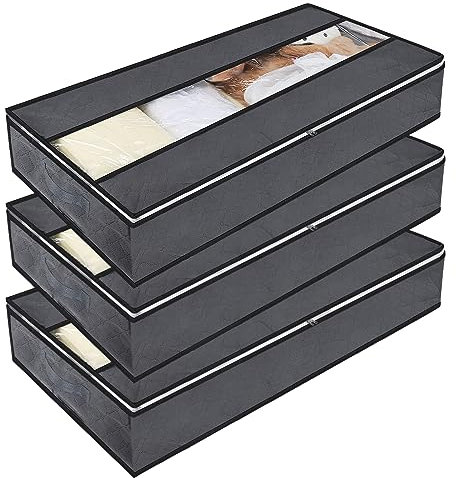 Almacenaje de Ropa Bajo Cama 90L, 3 PCS Bolsas para Guardar Edredones de Tela con Cremallera, Organizador Cajas Plegables Almacenaje de Armario con Asas Reforzado para Manta Zapato - 100*50*18CM