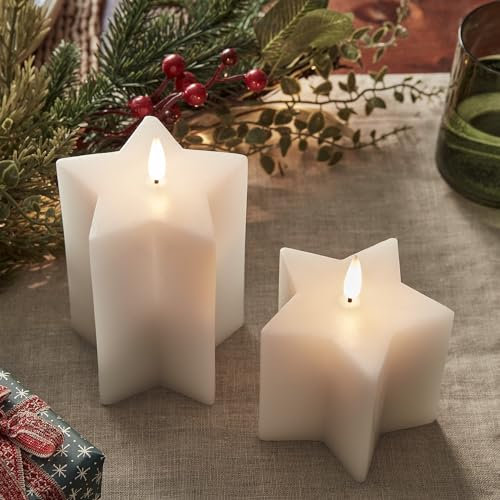 Lights4fun 2er Set LED TruGlow® Stern Kerzen mit Timer Batterie Innen Weihnachts Deko Advent