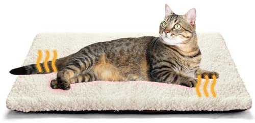Mora Pets Self Heating Cat Bed Heated Cat Blanket Self Warming Pet Pad Thermal Pet Mat Blanket for Indoor Outdoor Pets Extra Warm Kitten Pad with Removable Cover Non-Slip Bottom Washable 61 x 45cm