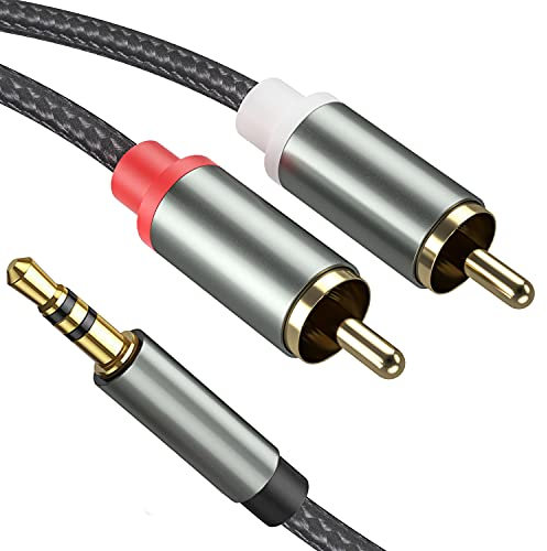 Froggen Câble RCA Jack 3,5 mm Câble adaptateur 3,5 mm vers 2 RCA mâle Câble audio stéréo Jack en nylon pour smartphone, amplificateur, MP3, haut-parleur, caisson de basses, tablette, TV, DVD, home