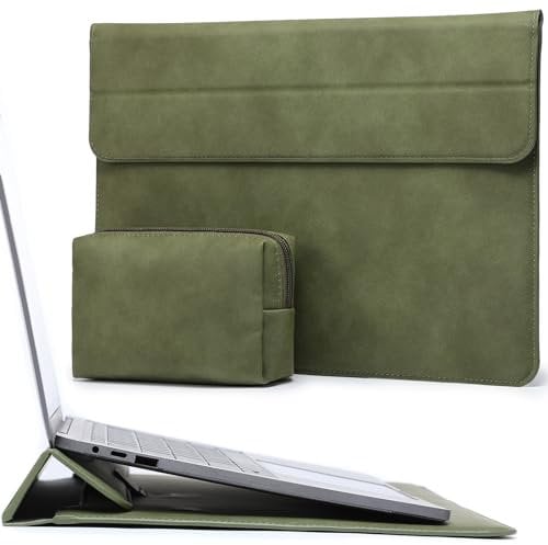 HYZUO 13 Zoll Laptop Hülle mit Standfunktion für 2025-2018 MacBook Air 13 M4 M3 M2 M1, 2025-2016 MacBook Pro 13 M2 M1, 13 iPad Pro/Air M4 M2 2024, Surface Pro 11/10/9/8, mit Kleine Tasche, Olivgrün