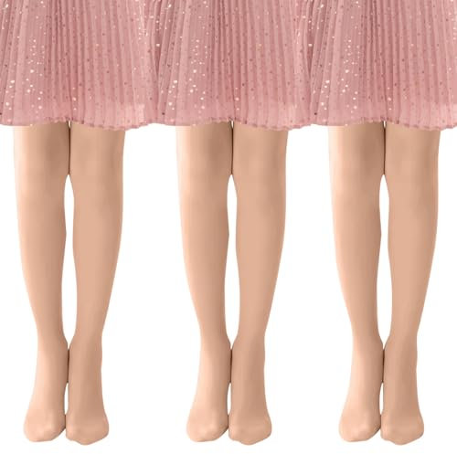 MK MATT KEELY 3 Paires Collant Fille 20 DEN Transparents Plaine Collants Fin Enfants pour Fête Ballet Danse Uniforme,Naturel,5-6 Ans