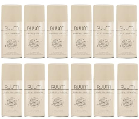 RUUM Lufterfrischer Nachfüller Linen Freshness 250ml (12er Pack) | Raumduft-Spray-Nachfüller, kompatibel mit Freshmatic Max, sauber-frischer Wäscheduft
