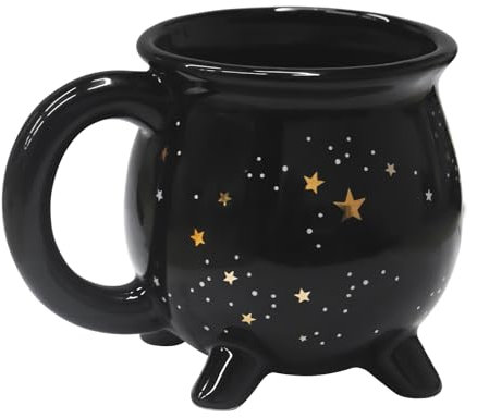 Hexengebräu Kessel Kaffeebecher, 350ml/10 oz Witch Brew Keramik Wasserkocher Kaffee Tasse, Niedliche Tasse, Sommer Winter Drinkware, Geburtstag Halloween Ostern Geschenk(Star)