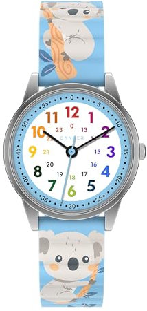 Cander Berlin MNA 0430 K Kinderarmbanduhr Klettverschluss Magnet Armbanduhr Kinder Mädchen Jungen 3 ATM wasserdicht analog Lernen Koala blau