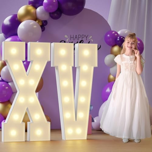 Marquee Numbers Large 15th-Birthday Decorations: 4ft Light Up Letters XV