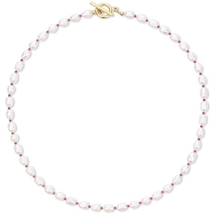 COAI Collier Perles d'Eau Douce Naturelles pour Femmes, Collier Pierre Rubis, Cadeau pour Femme