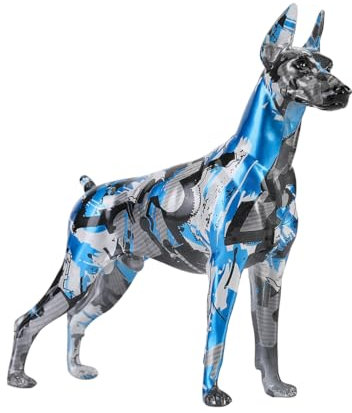 FLYuechun Ranan Kreative einfache bemalte Graffiti-Farbe Dobermann Hund Statue Dekorationen Hauseingang Weinschrank Büro Haustier Dekor Harz Handwerk (Silber)