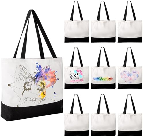 Joyclub Canvas Tote Bags 10 Pack Large 18.5 x 15 x 4 in Long Handle for DIY