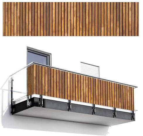 MuchoWow© Sichtschutz/Balkon Einseitig 120x500 cm Groß PVC Terrassen Garten ohne Bohren Wetterfest Gartenzaun Terrasse Balkonschutz Garten Deco Balkonomrandung Latte - Wand - Latte - Holz