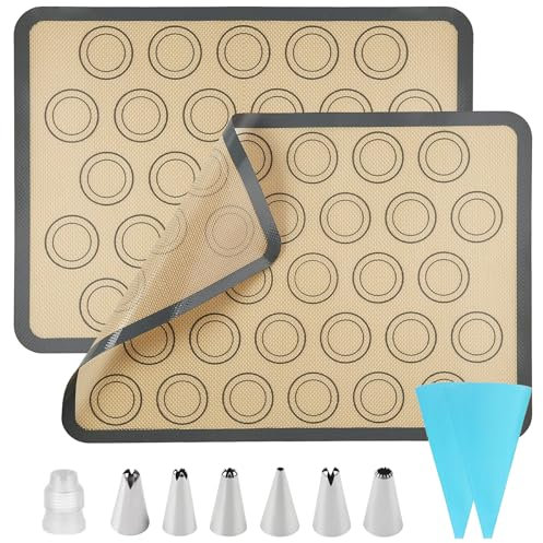 Svitzoot 2Stk. Backmatte für Macarons 30 Löcher Silikonmatte für Macarons BPA-frei mit 9 Düsen Rutschfeste Backunterlage Backmatte Silikon für Makronen Kekse Brot Fondant Gebäck